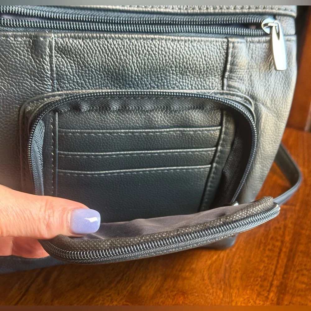 Navy Genuine Leather EDC Crossbody Organizer Travel Bag Multi Pocket